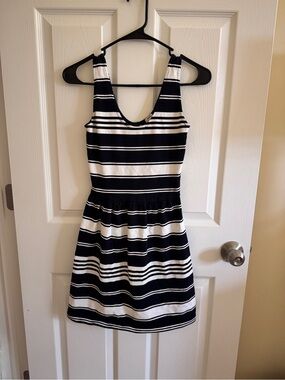 J. Crew Navy and White Striped Scoop Neck Mini Dress NWOT